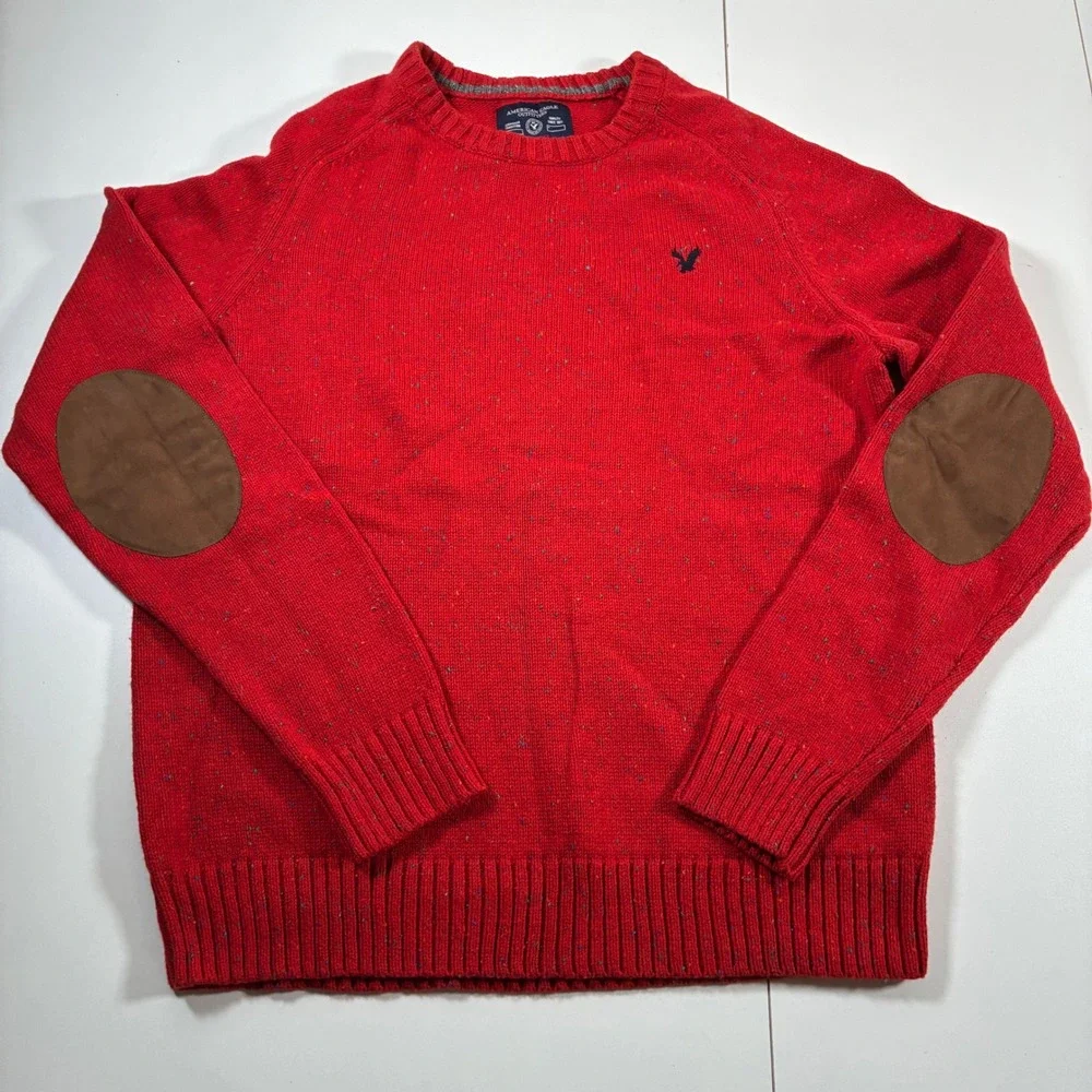 American Eagle Sweater Large Red Donegal Speckled Athletic Fit Crewneck 7165